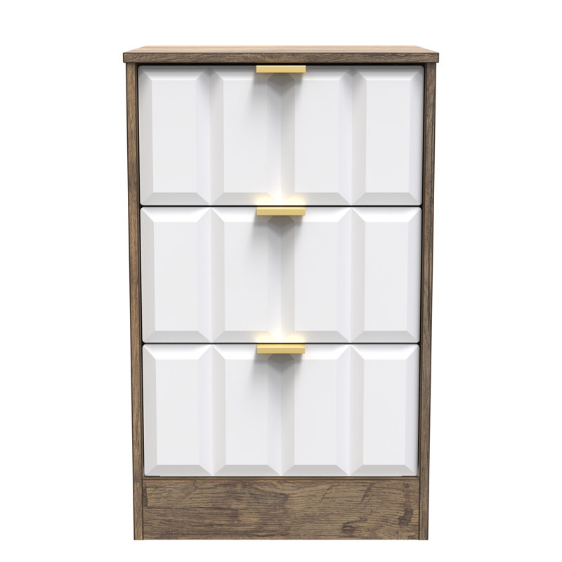 Arnesto 45cm W Manufactured Wood Bedside Table, White Matt/Vintage Oak