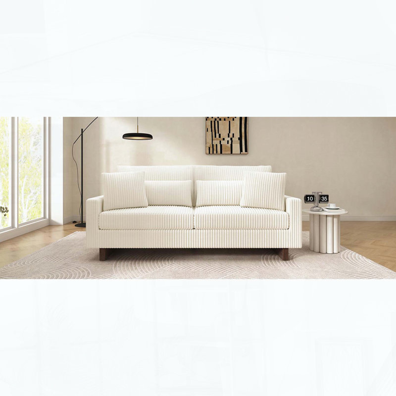 Causeuse moderne en velours côtelé avec quatre coussins, ressorts ensachés, Beige