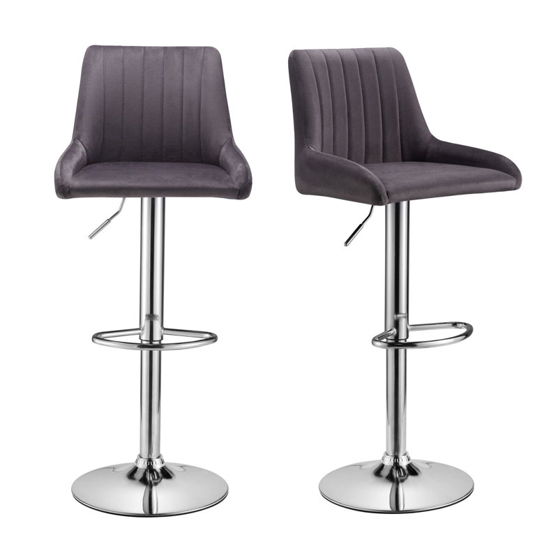  Grey Velvet 2 Set Bar Stools