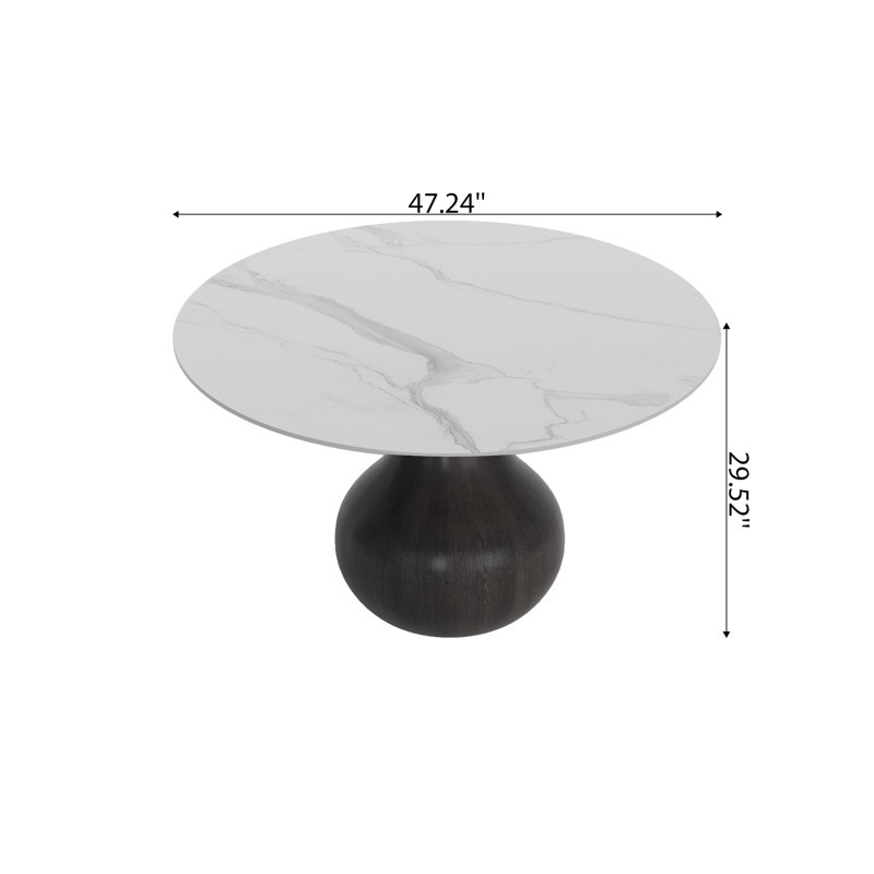 Pied de table de cuisine moderne en pierre frittée brillante, Blanc / Gris, H 29,52 po x L 47,24 po x l 47,24 po, Noir