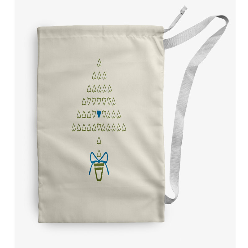 Fabric Laundry Bag with Handles, Small (29" H x 18" W), Ivory/Green