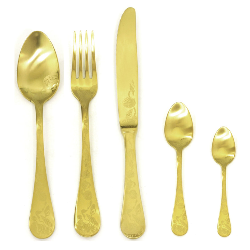 Ensemble de couverts Venere avec cuillères à moka - 30 pièces - Or glacé, Or givré