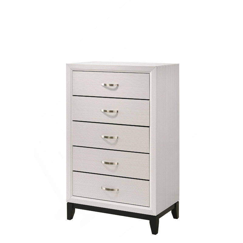 Commode à 5 tiroirs, commode en bois avec cinq tiroirs de rangement pour la chambre à coucher, Blanc