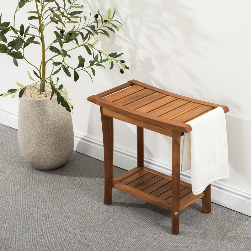 19"W Solid Wood Shower Bench, Natural Wood