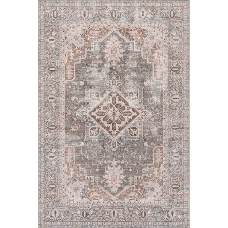  Sereia Medallion Traditional Washable Area Rug, Rectangle 6' x 9'