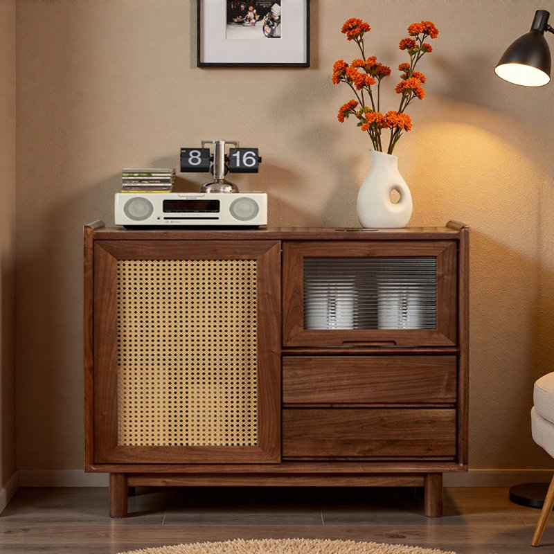 Small Unit Rattan Accent Cabinet, 33.66" H x 39.37" W x 15.75" D