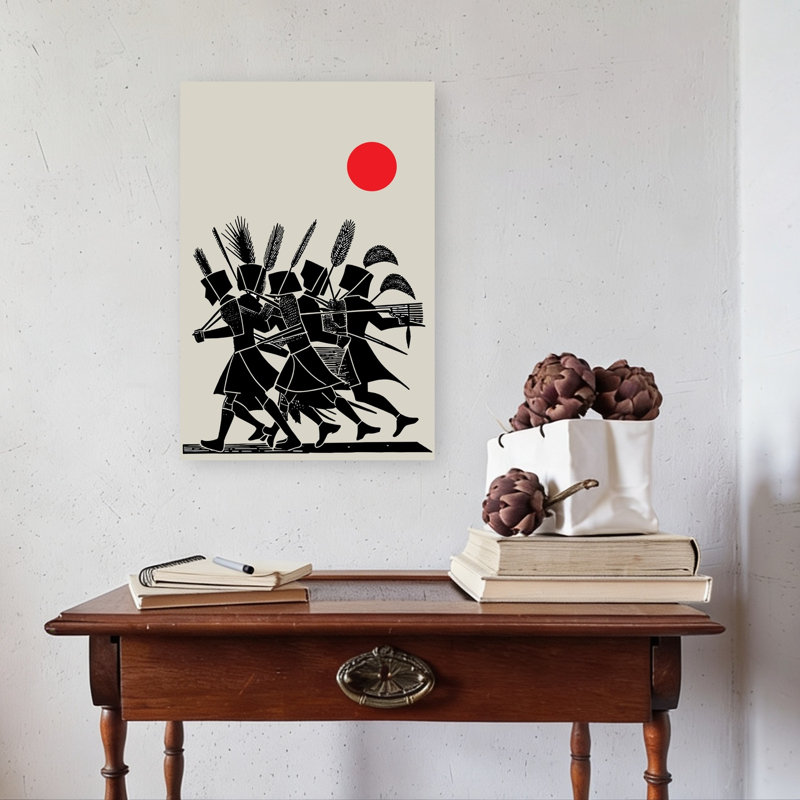 Marching Archers Red Sun Minimalist Abstract Architecture Landscape Wall Art Print, 60.96cm H x 40.64cm W