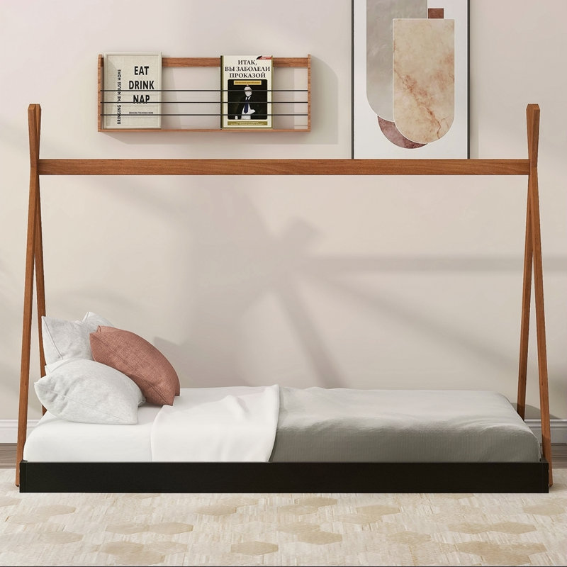 Tent Floor Bed With Triangle Structure, Black/Brown, Twin