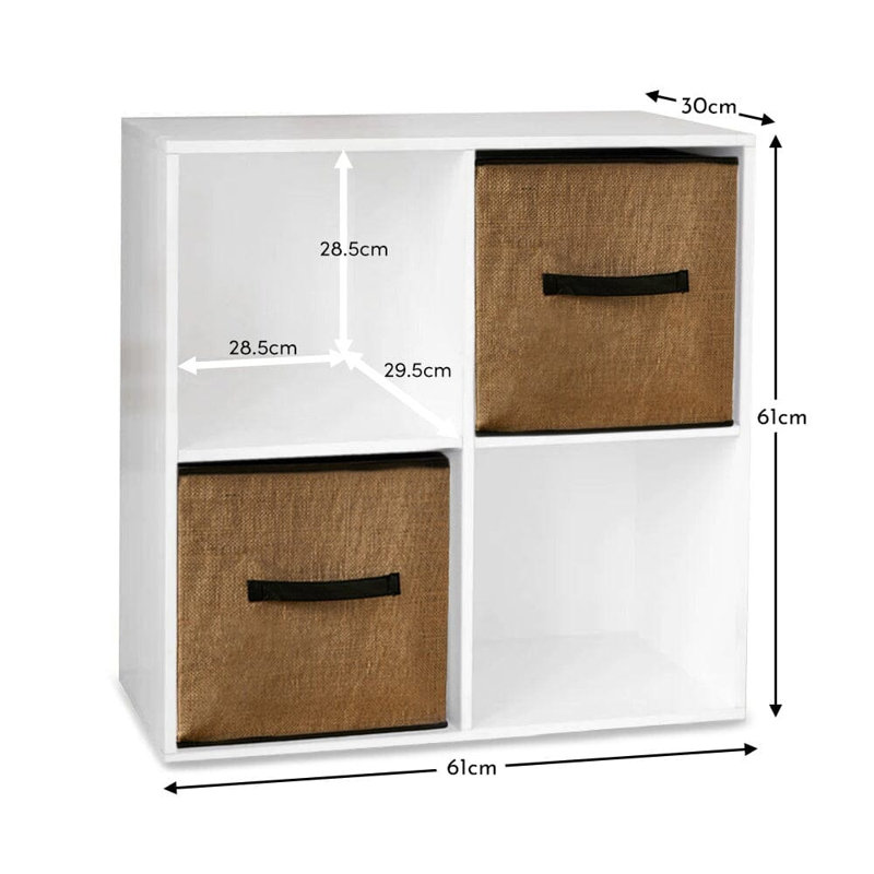 Northville 61cm W Cube Bookcase, White/Natural, (4 Shelves) 61cm H x 61cm W x 30cm D