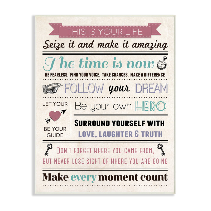 «This Is Your Life» par Louise Carey, reproduction d'art textuel sur toile, H 15 po x l 10 po, Plaque murale