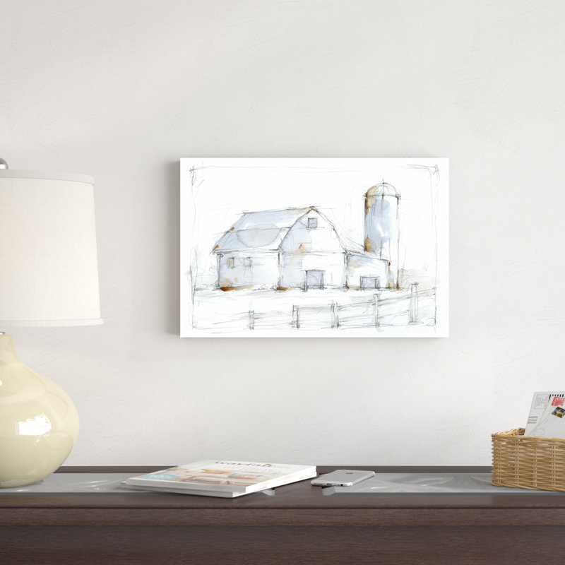 " Barnyard Pencil Sketch I " by Ethan Harper, 20" H x 30" W
