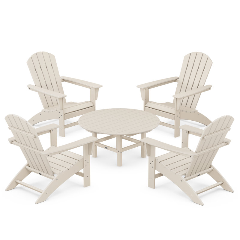 POLYWOOD Nautical 5-Piece Adirondack Chair Conversation Set, Sand