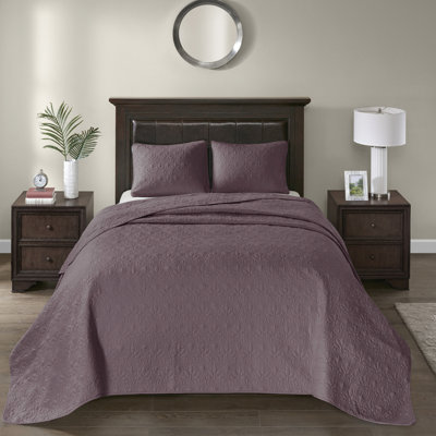 Couvre-lit très grand réversible de couleur mauve très matelassée pour un look riche Housse de matelas surdimensionnée idéale Rembourrage en coton prélavé avec expérience relaxante et 2 taies décoratives lavables à la machine