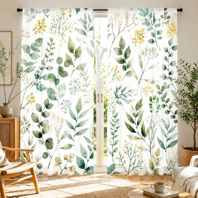 2 pièces de rideaux à imprimé botanique aquarelle, style jardin rétro, rideaux décoratifs pour salon, chambre à coucher, décoration intérieure, passe-tringle, tissu filtrant la lumière