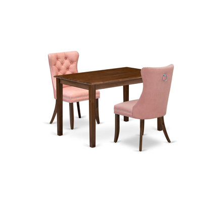 3 Piece Kitchen Table Set Contains a Rectangle Dining Table and 2 Upholstered Chairs, Antique Walnut