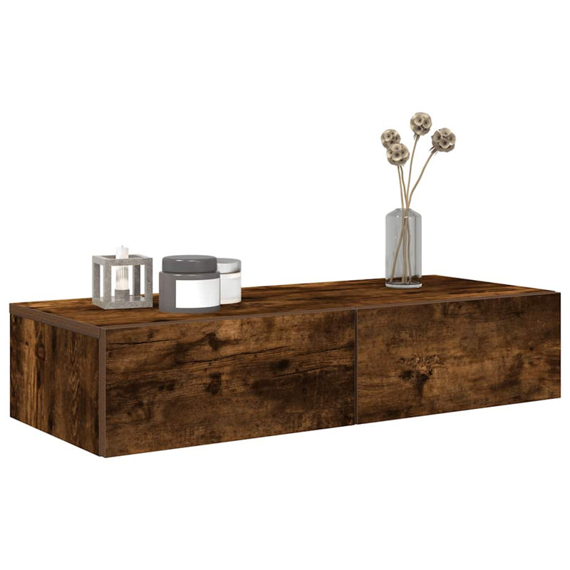 112-9 Wall Mounted Shelf, 17cm H x 80cm W x 33cm D, Smoked oak