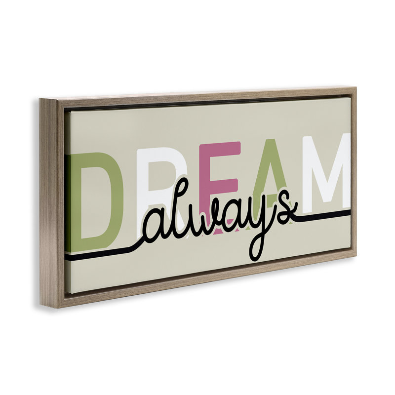 Cadre flottant Mute Dream Always, design par Kim Allen, H 11 po x l 25 po, Cadre flottant orme Montalcino