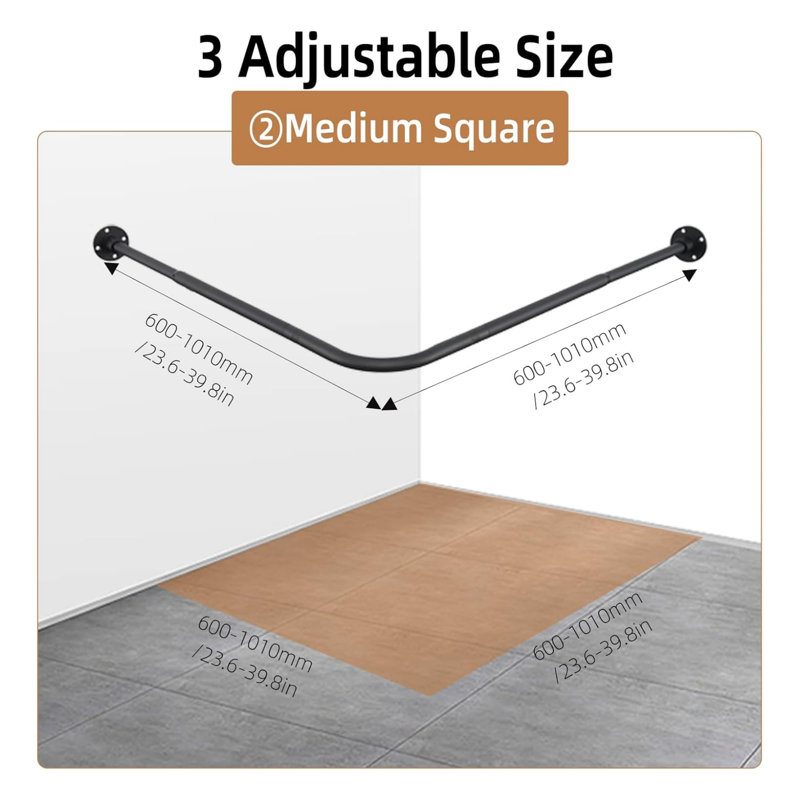 Adjustable L-Shaped Shower Curtain Rod 23.6"-39.8" – 90° Corner