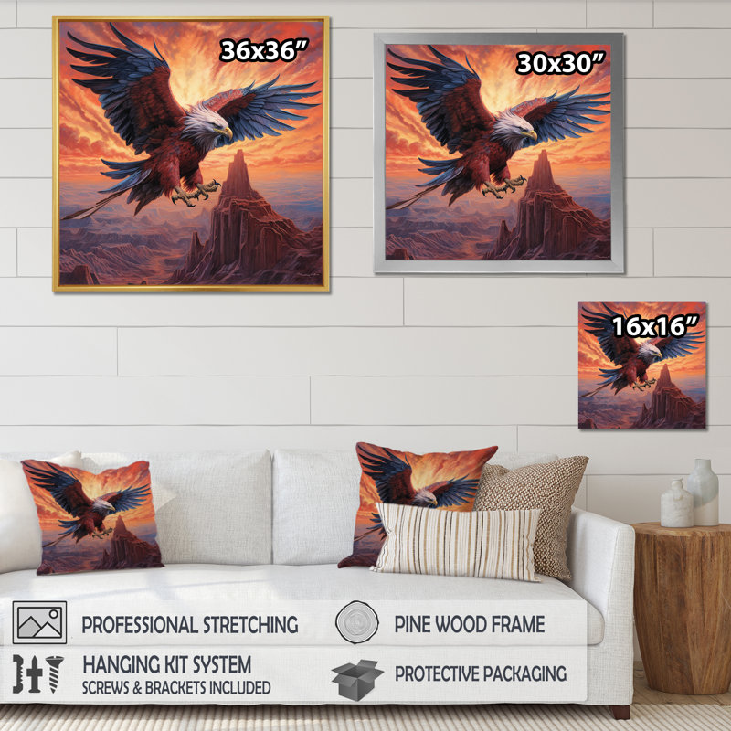 Décoration murale aigle - animaux, Toile tendue, H 16 po x l 16 po x P 1 po
