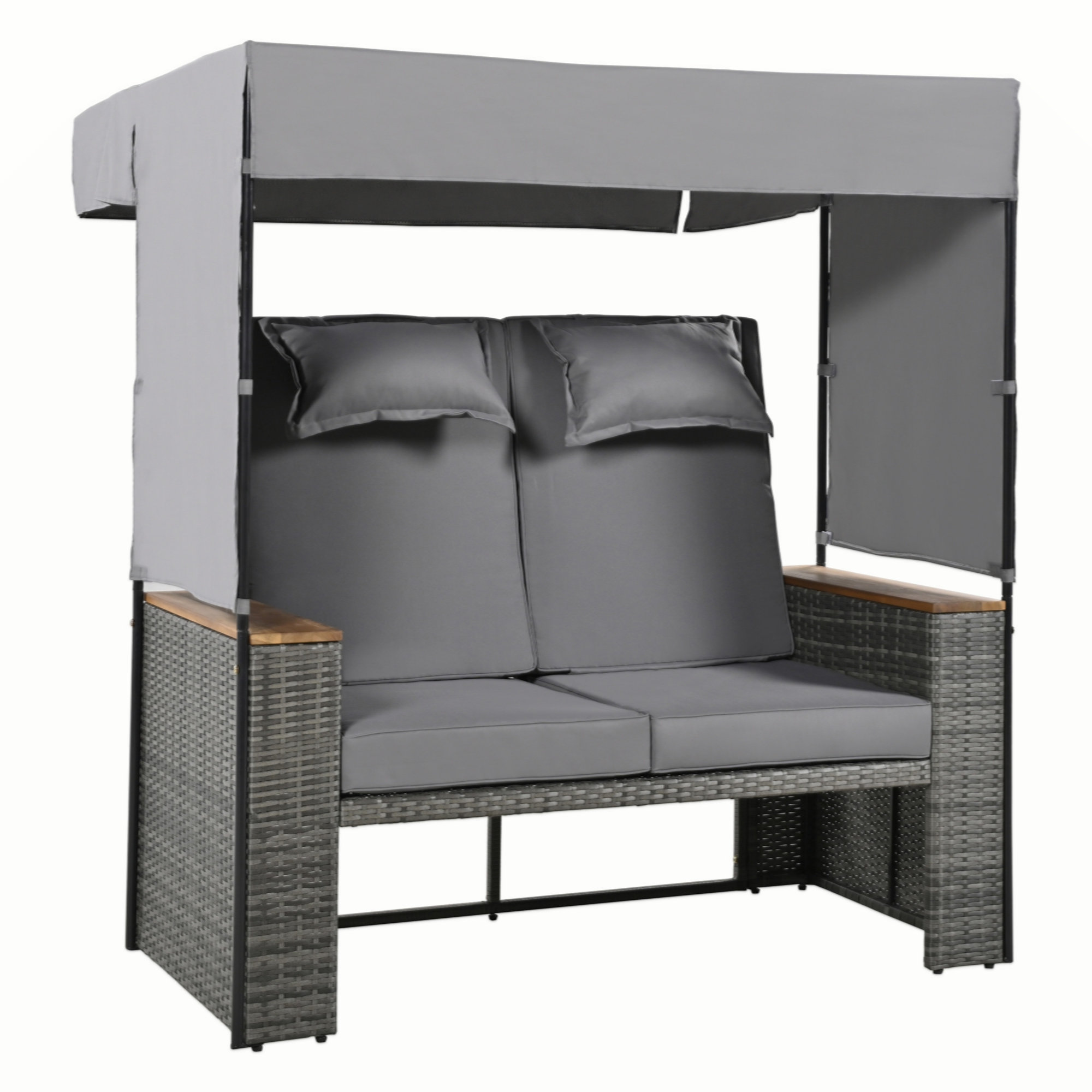Hokku Designs 2Piece Rattan Outdoor Patio Bench Lounge Roof Set