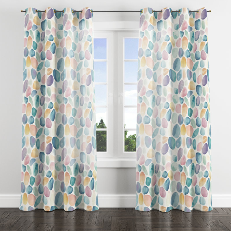 Girls Organic Shapes Curtain panels - Modern Pastel Pebbles Grommet Curtain - 1 Panel, 52" W x 84" L, Gold Grommets