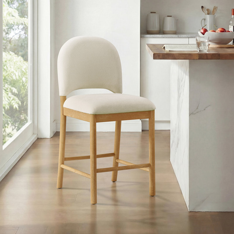 Paterson Curved-Back Armless Fabric & Counter Stool with Solid Wood Frame, Beige