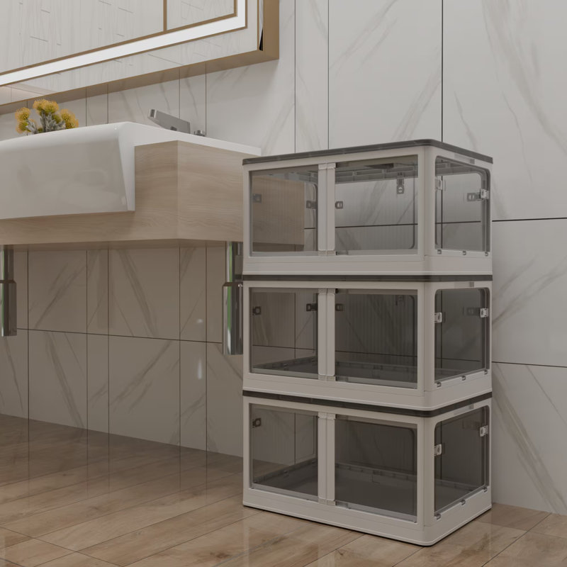 Organisateur de rangement empilable en plastique à 4 niveaux, 3, Blanc / Blanc