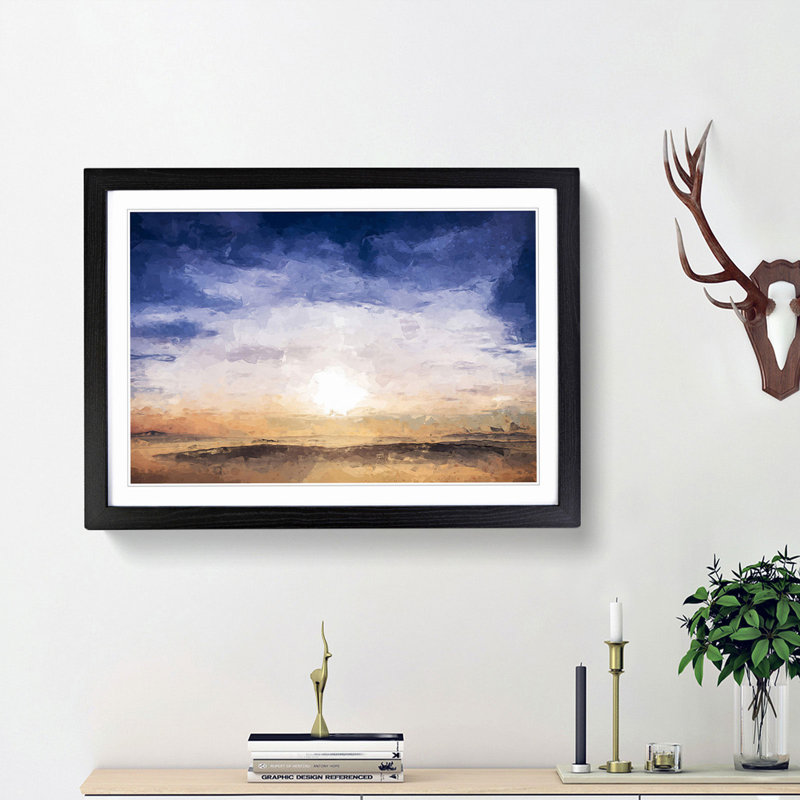 Mount Subasio in Italy in Abstract - Picture Frame Painting Print, Black Framed, 36cm H x 48cm W x 2cm D