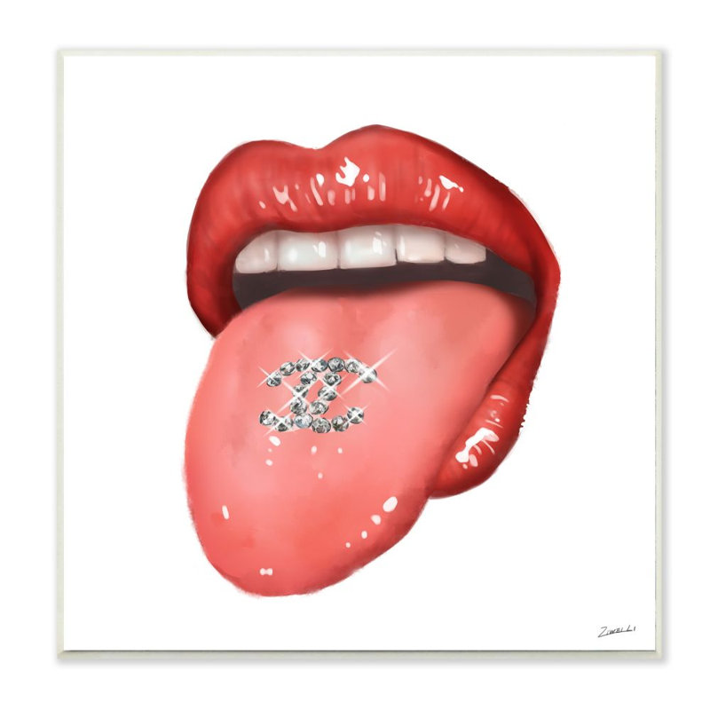 «Sassy Tongue Out Fashion Brand Détail Lips» par Ziwei Li - impression d'art graphique, H 12 po x l 12 po x P 0,5 po