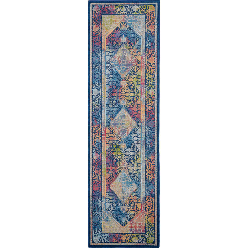 Tapis bleu bohème Raymond, Tapis de couloir 2 pi 4 po x 8 pi