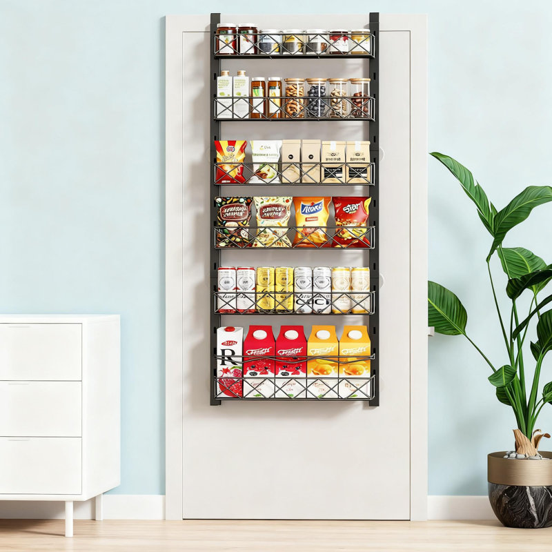 Organisateur au-dessus de la porte avec paniers réglables, support de rangement suspendu à 6 niveaux pour garde-manger, cuisine, salle de lavage, salle de bain et porte d'armoire