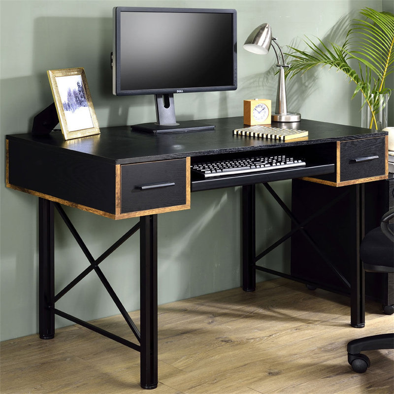 Bureau d'ordinateur rectangulaire avec 2 tiroirs (sans les chaises de bureau), Noir