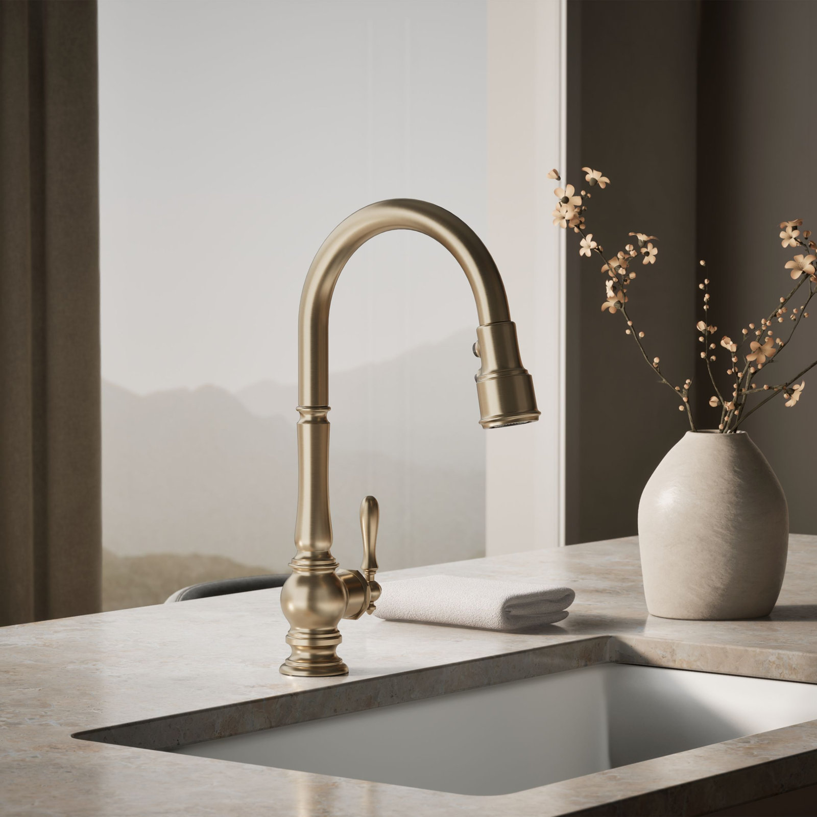 Artifacts Pull-Down Kitchen Faucet, Vibrant Brushed Bronze