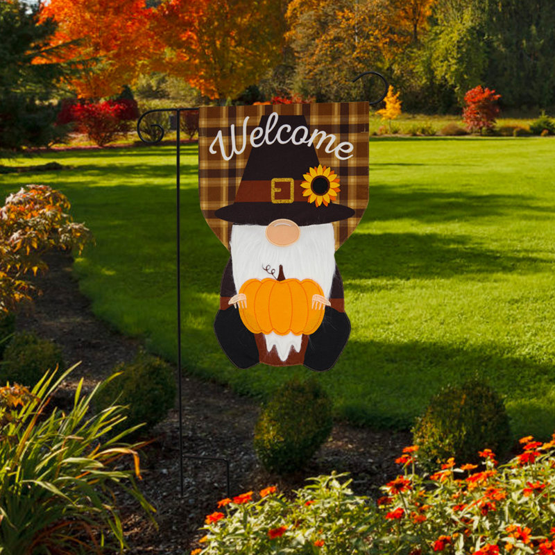 Pilgrim Gnome Burlap Garden Flag