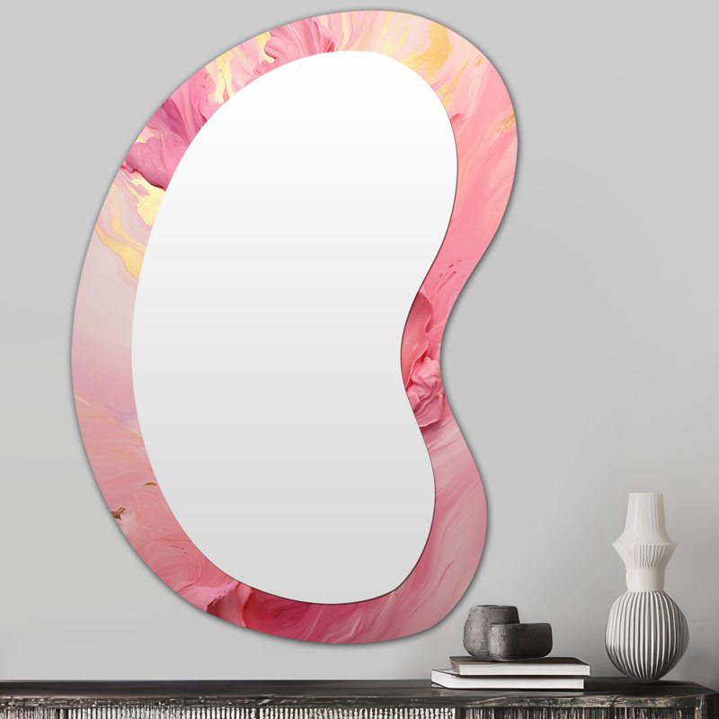Rêve rose radieux II - Collages abstraits de formes asymétriques - Grand miroir mural moderne, 31 po x 22 po