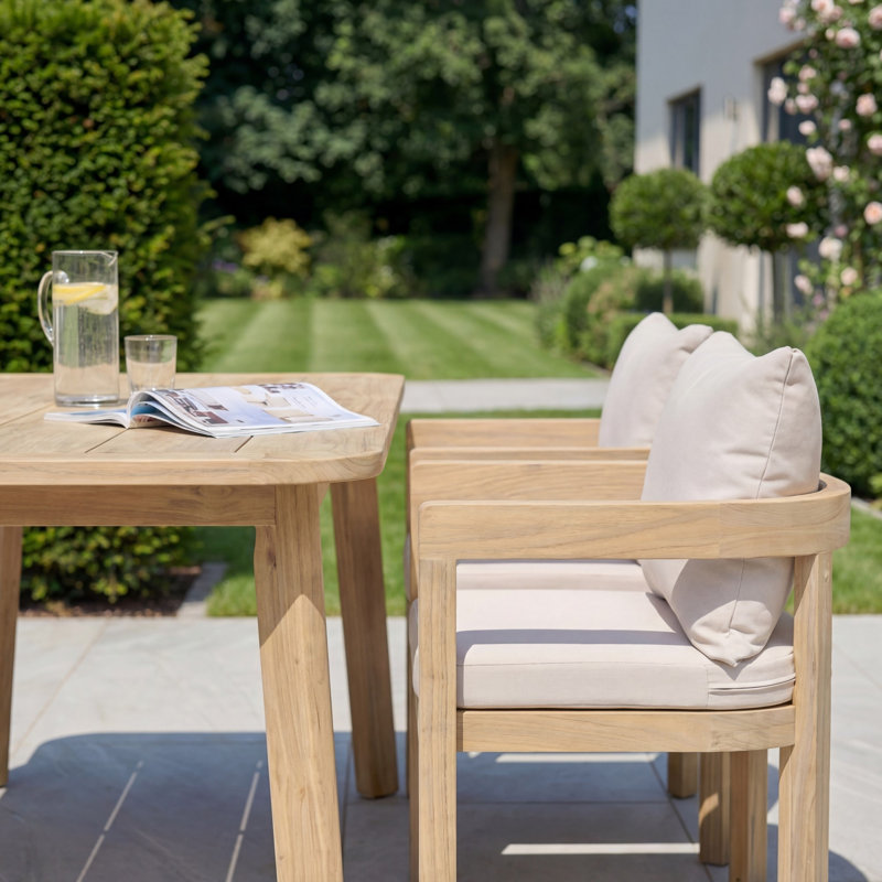 Acacia Wood Patio Dining Set with Rectangular Table, 6 Chairs Included