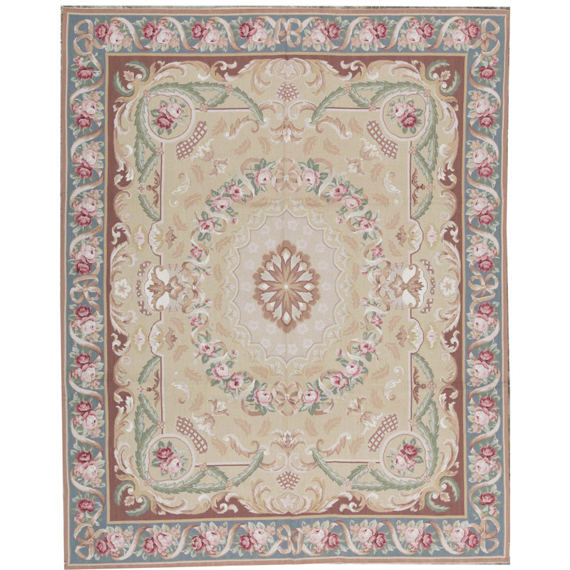 Tapis vert et bleu clair de haute qualité noué à la main