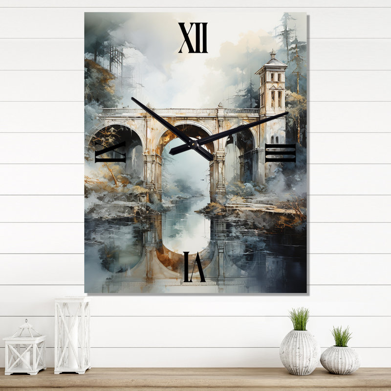 Pont gris Ethereal Overpass II - Très grandes horloges murales Cityscapes, H 32 po x l 24 po x P 1 po
