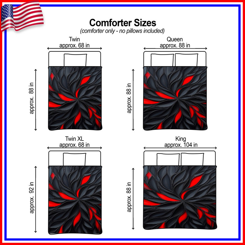 Black Red Petal Pattern Comforter, Twin Extra Long
