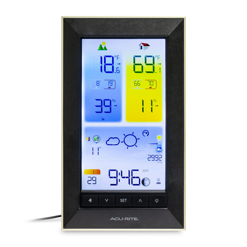 Station météo AcuRite Home avec affichage vertical en couleur, thermomètre extérieur sans fil pour la température et l'humidité intérieures / extérieures (01201M)