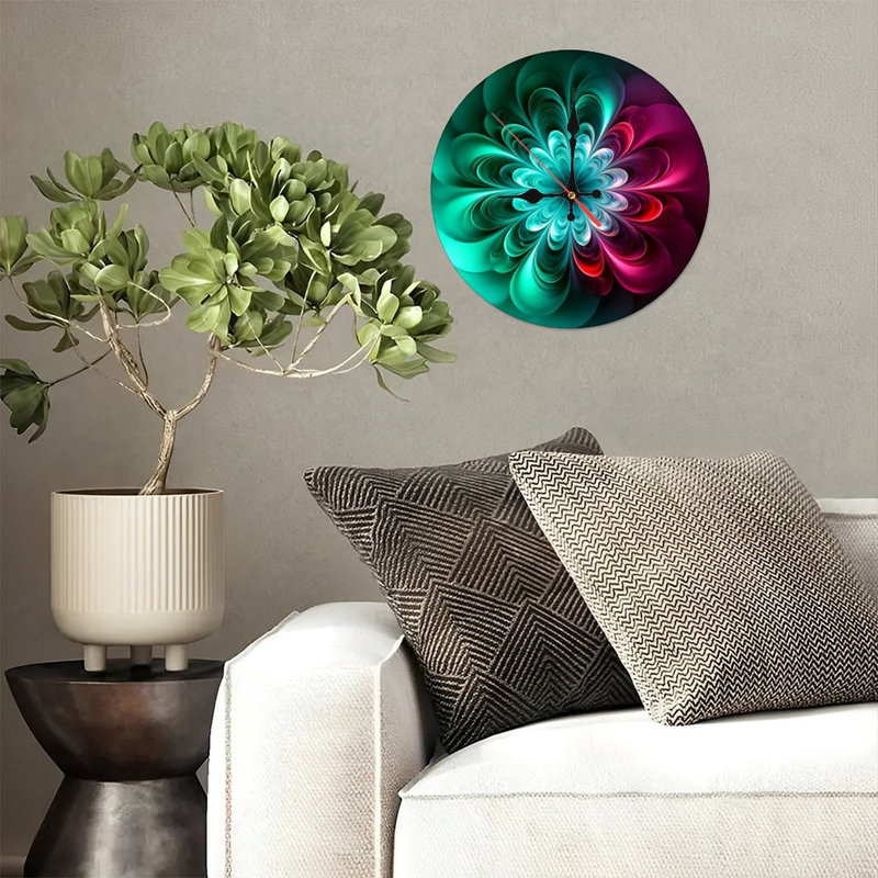 Horloge murale ronde en bois 10 po, mouvement à quartz silencieux, imprimé UV, à piles, Magenta