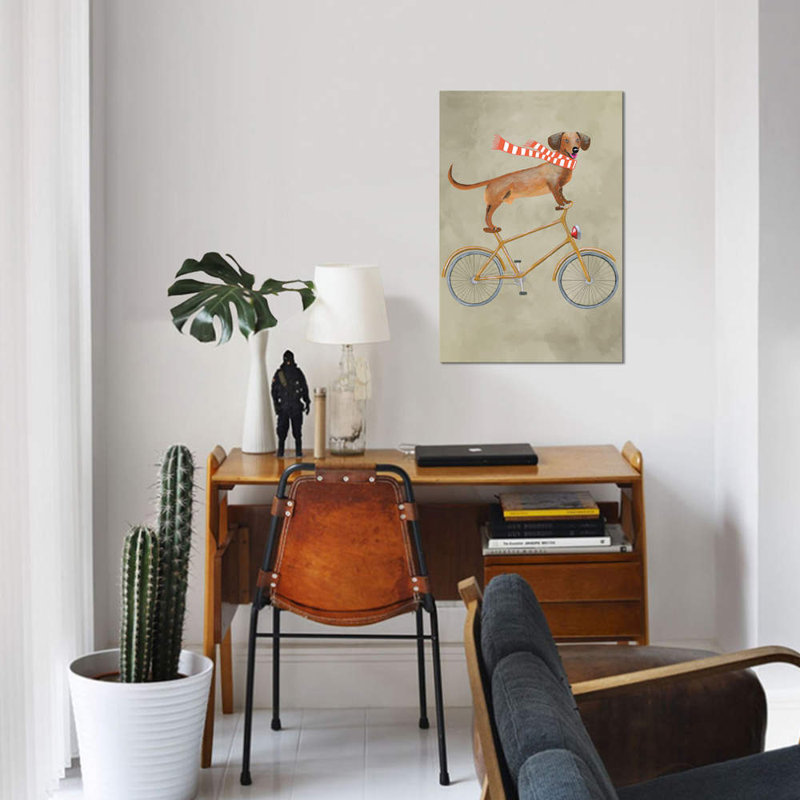 Dachshund On Bicycle II by Coco De Paris - Wrapped Canvas Painting, 66.04 cm H x 45.72 cm W x 1.91 cm D