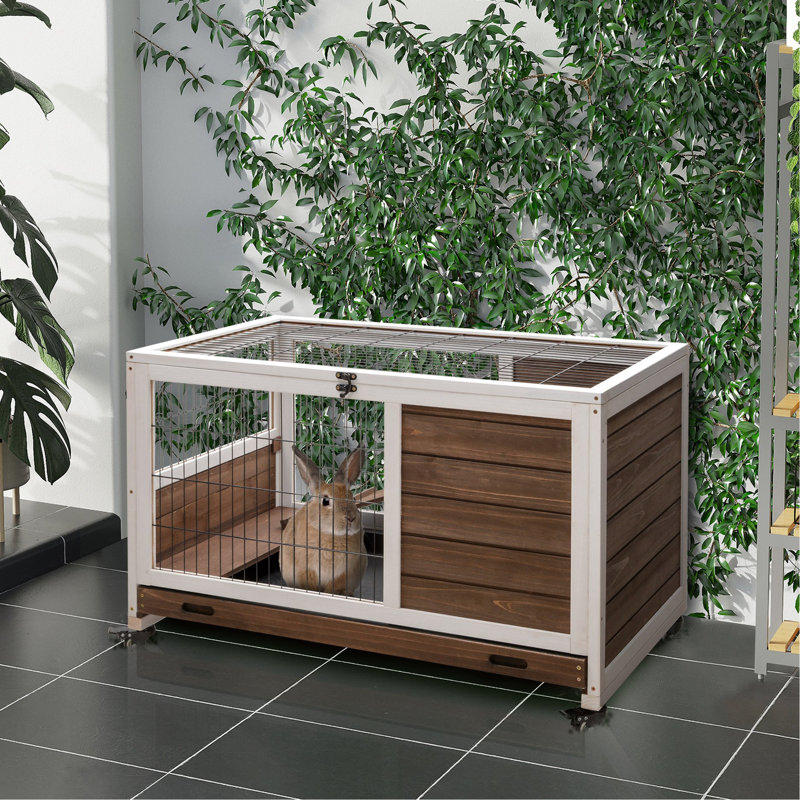 Cage à lapin compacte en bois, avec construction et conception facile à déplacer
