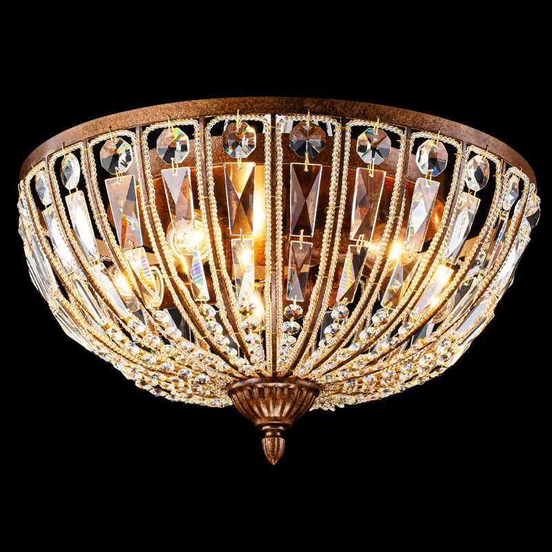 5-Light Antique Brass Crystal Flush Mount Ceiling Lightfor Entryway