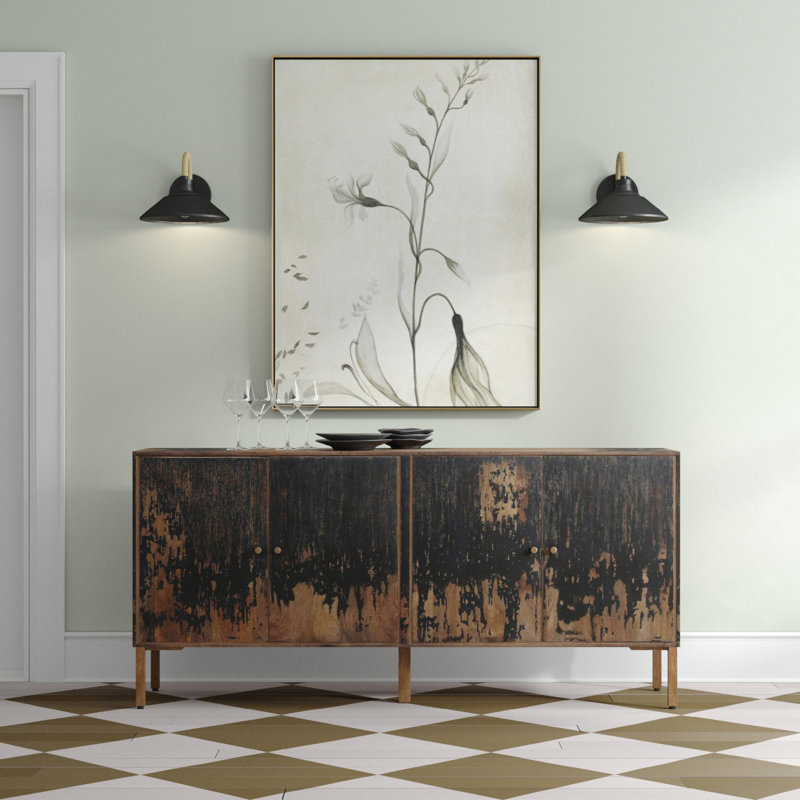 Black and Brown Solid Mango Wood Sideboard with Gold Hardware