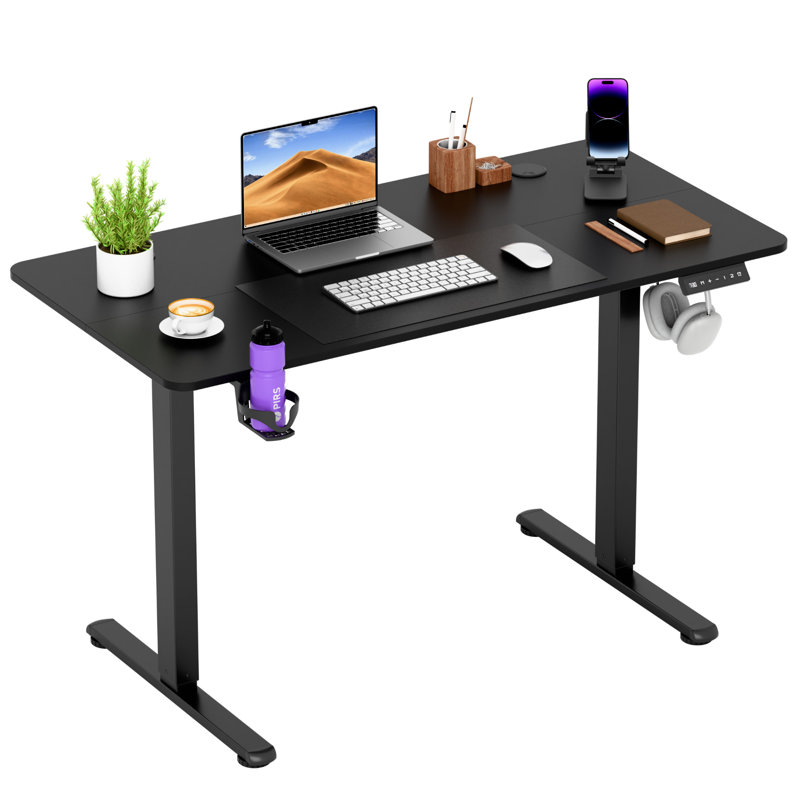 Bureau électrique pour travailler debout, bureau d'ordinateur à hauteur réglable avec support pour téléphone portable, Noir