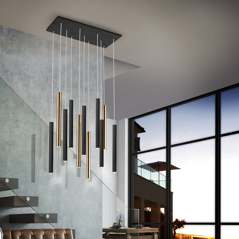 Kuhlmann - Light Gold/Matte Black LED Cluster Pendant, 37.6cm H x 55.22cm W x 72cm D