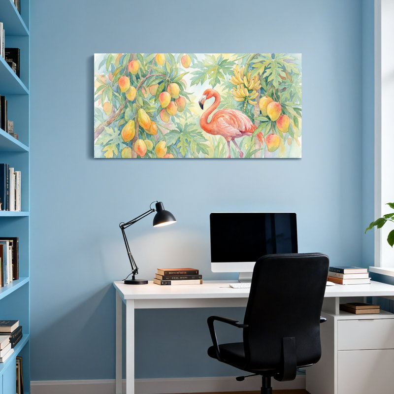 Animaux, manguier flamant, feuilles tropicales, bananier, H 16 po x l 32 po