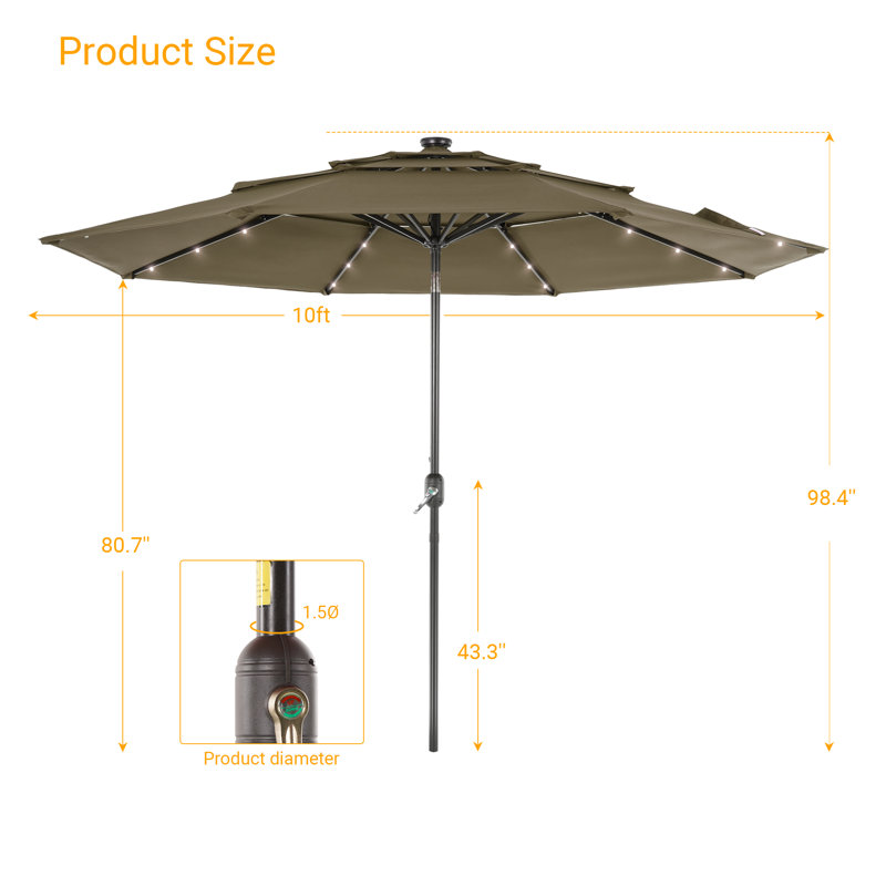 Parasol de marché lumineux 120,1 po Rudalph, Taupe