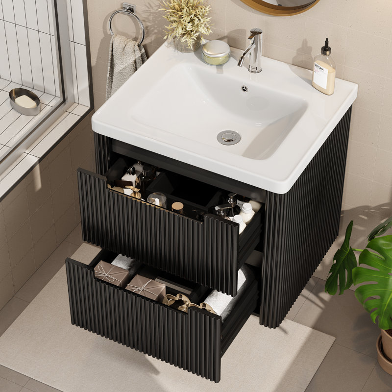 Linear Series Bathroom Vanity With 2-Drawer, Black, 24"